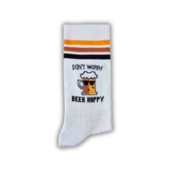 Pegada Beer Happy Sportsocken weiß mit lustigem Bierprint für Crossfit und Gym